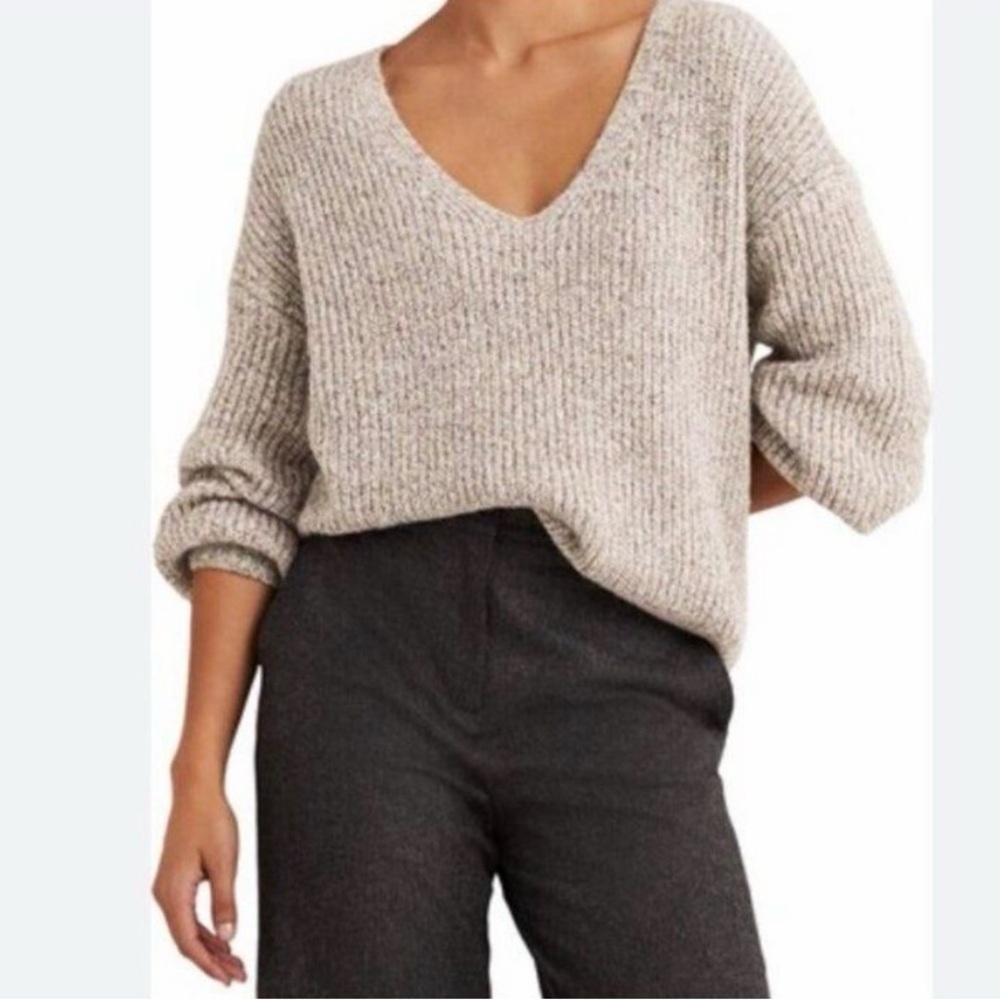 Boden Oversized V Neck Cable Knkt Pullover Cream Metallic Sweater Size 14 - Picture 13 of 13